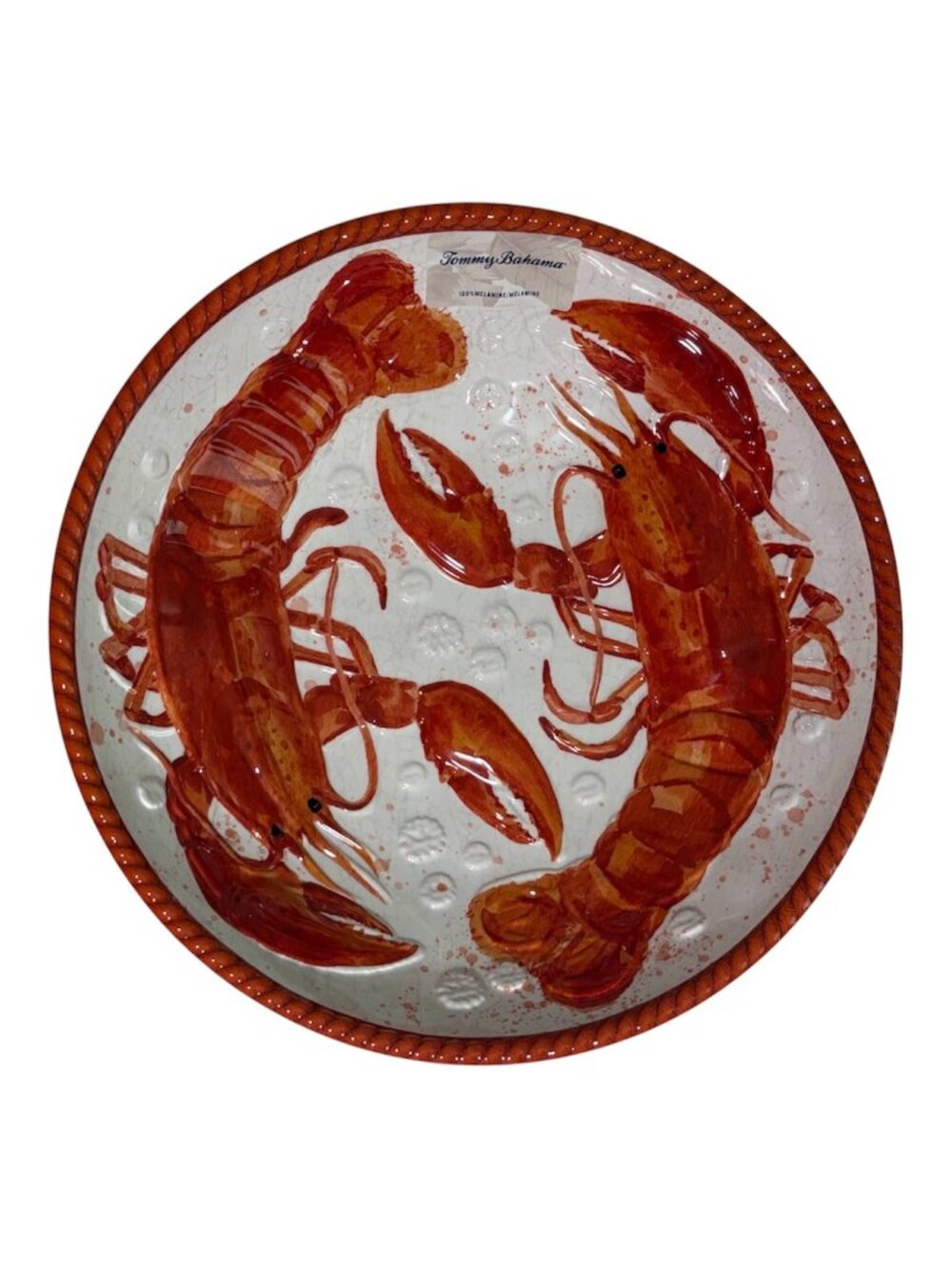 Tommy Bahama Lobster Crawfish Bowl 14" 100% Melamine Orange White Gray Coastal